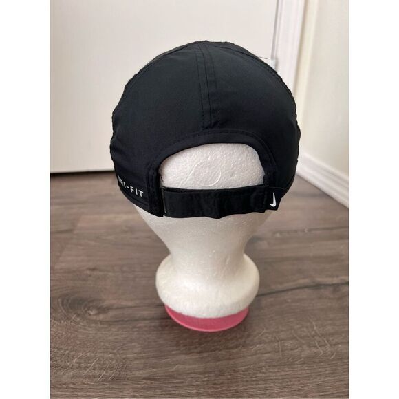 Nike Hat Cap Strap Back Black Featherlight Dri Fit Running Golfing Swoosh Womens - Picture 4 of 7